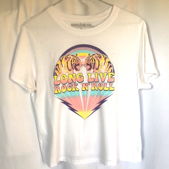 REBELLIOUS ONE Long Live Rock n Roll white t-shirt. Size Large. - Picture 5 of 5